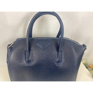 Laura Di Maggio Italian Leather Satchel Navy Blue Top Handle Crossbody Bag